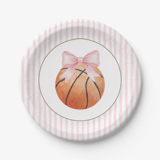 Pink Stripe Basketball  Pappteller (Vorderseite)