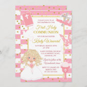 Pink Stripe Blonde Girl Einladung (Vorne/Hinten)