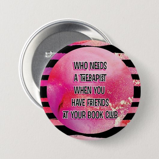 Pink Stripe Book Club Mitglied Freundliche Therapi Button (Vorne & Hinten)