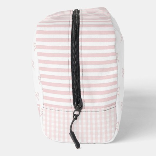 Pink Stripe Bow Pattern Gingham Coquette Cosmetic Waschbeutel (Rechts)