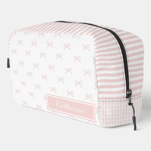 Pink Stripe Bow Pattern Gingham Coquette Cosmetic Waschbeutel (Rechte Ecke)