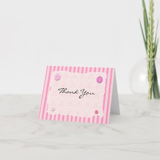 Pink Stripe Brocade ButtonVielen Dank Dankeskarte (Vorderseite)