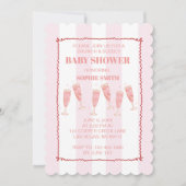 Pink Stripe Brunch & Bubbly Babydusche Einladung (Vorderseite)