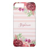 Pink Stripe Bugundy Floral Personalisiert Case-Mate iPhone Hülle (Rückseite)