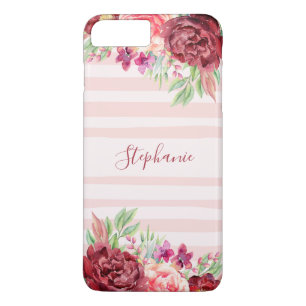 Pink Stripe Bugundy Floral Personalisiert Case-Mate iPhone Hülle