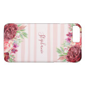 Pink Stripe Bugundy Floral Personalisiert Case-Mate iPhone Hülle (Rückseite (Horizontal))