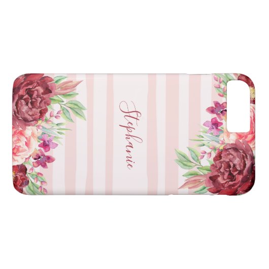Pink Stripe Bugundy Floral Personalisiert Case-Mate iPhone Hülle (Rückseite (Horizontal))