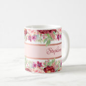 Pink Stripe Burgundy Personalisierter Name Kaffeetasse (VorderseiteRechts)