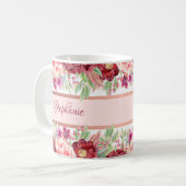 Pink Stripe Burgundy Personalisierter Name Kaffeetasse (Vorderseite Links)