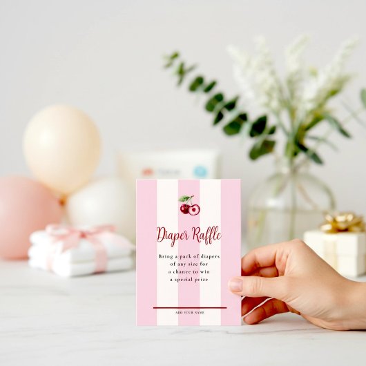 Pink Stripe Cherry Accent Diaper Raffle Begleitkarte