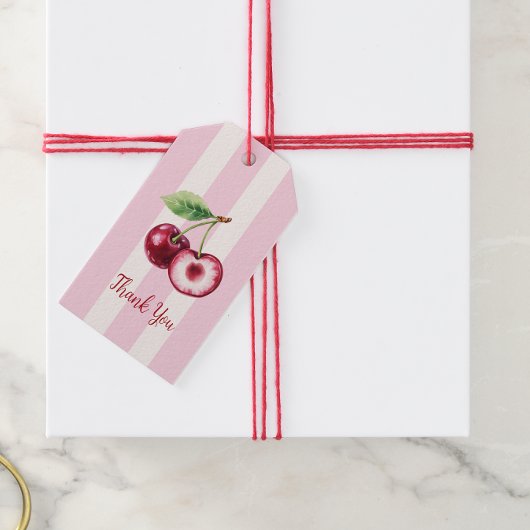 Pink Stripe Cherry Illustration Thank You Tag Geschenkanhänger
