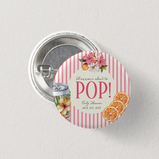 Pink Stripe Citrus POP Baby Shower  Button (Vorne & Hinten)