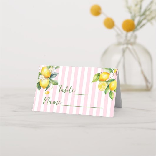 Pink Stripe Citrus Zitrone Ciao Bambina Platzkarte (Vorderseite)