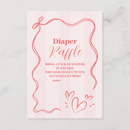 Pink Stripe Coquette Bow Diapper Raffle Begleitkarte (Vorderseite)