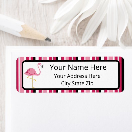 Pink Stripe Flamingo Rücksendeadresse Label (Insitu)