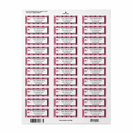 Pink Stripe Flamingo Rücksendeadresse Label (Vorne)