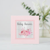Pink Stripe Floral Baby Dusche Einladung (Stehend Vorderseite)
