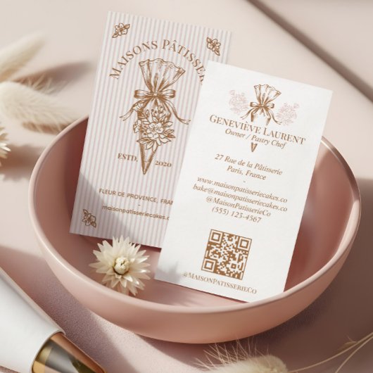 Pink Stripe Floral Baking Pastry Piping Bag Bakery Visitenkarte