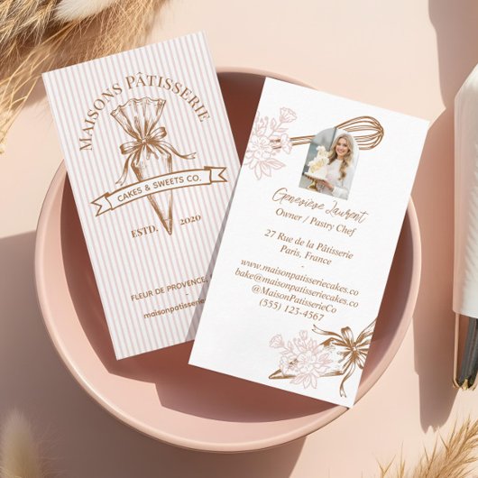 Pink Stripe Floral Baking Utensils Pastry Bakery Visitenkarte