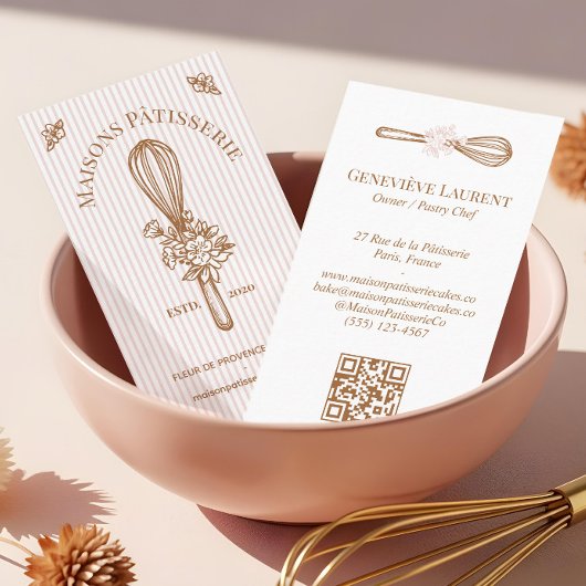 Pink Stripe Floral Whisk Baking Utensil Bakery Visitenkarte