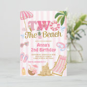 Pink Stripe Fun Zwei Strand Einladung (Stehend Vorderseite)