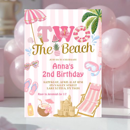 Pink Stripe Fun Zwei Strand Einladung