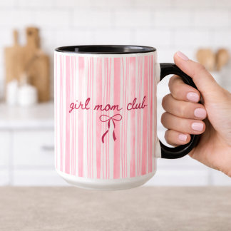 Pink Stripe Girl Mom Club  Tasse