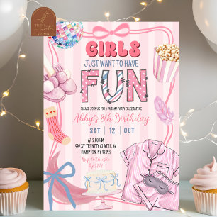Pink Stripe Girls wollen nur Spaß haben Pyjama-Par Einladung