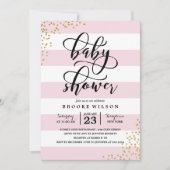Pink Stripe Glitzer Dots Kinderdusche Einladung (Vorderseite)