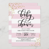 Pink Stripe Glitzer Dots Kinderdusche Einladung (Vorne/Hinten)