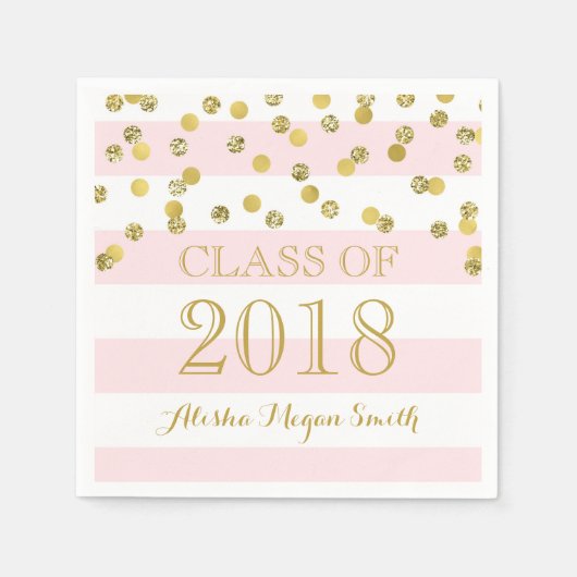 Pink Stripe Gold Confetti Class of 2018 Abschluss Serviette (Vorderseite)