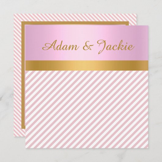 PINK STRIPE GOLD METALLIC WEDD VERLOBUNG EINLADUNG (Vorne/Hinten)
