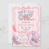  Pink Stripe Haven't slept one bit 1st birthday Einladung (Vorderseite)
