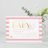 Pink Stripe Imitate Gold Baby Girls Dusche Einladung (Stehend Vorderseite)