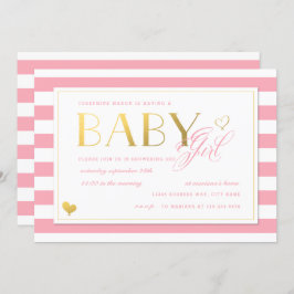 Pink Stripe Imitate Gold Baby Girls Dusche Einladung