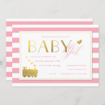 Pink Stripe Imitate Gold Train Baby Girls Dusche