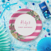 Pink Stripe Lemon Citrus Erster Geburtstag Party Pappteller (Party)