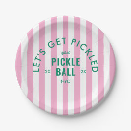 Pink Stripe Let's Get Pickled Après Pickleball Pappteller