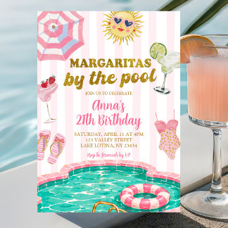 Pink Stripe Margaritas am Pool Geburtstag Einladung