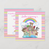 PINK STRIPE NOAHS ARK EINLADUNG (Vorne/Hinten)