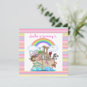 PINK STRIPE NOAHS ARK EINLADUNG (Stehend Vorderseite)