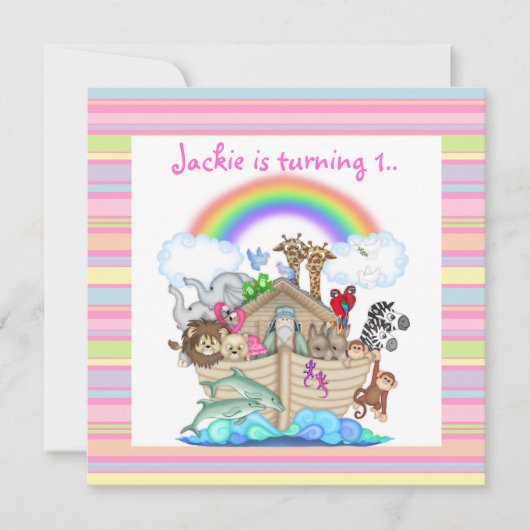 PINK STRIPE NOAHS ARK EINLADUNG (Vorderseite)