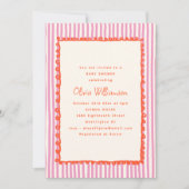 Pink Stripe Orange Wavy Doodle Border Baby Shower Einladung (Vorderseite)