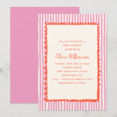 Pink Stripe Orange Wavy Doodle Border Baby Shower Einladung (Vorne/Hinten)