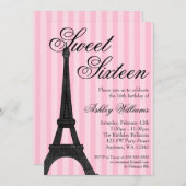 Pink Stripe Paris Themed Sweet 16 Geburtstag Einladung (Vorne/Hinten)