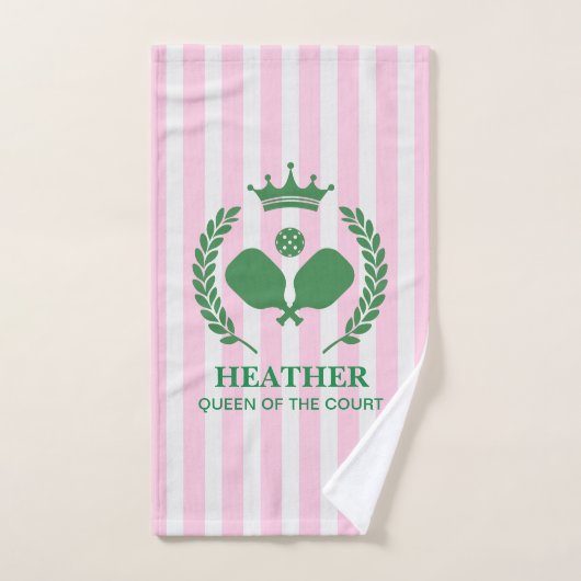 Pink Stripe Queen of the Court Pickleball Handtuch (Handtuch)