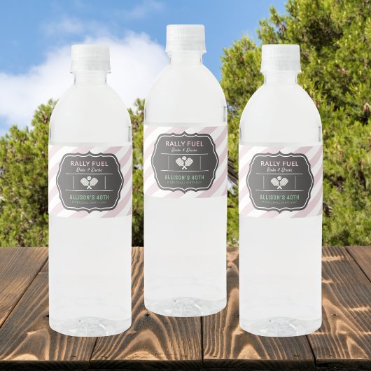 Pink Stripe Rally Fuel Pickleball Party  Wasserflaschenetikett