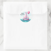 Pink Stripe Sailboat Ballon Babydusche Runder Aufkleber (Tasche)