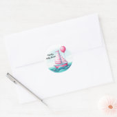 Pink Stripe Sailboat Ballon Babydusche Runder Aufkleber (Umschlag)