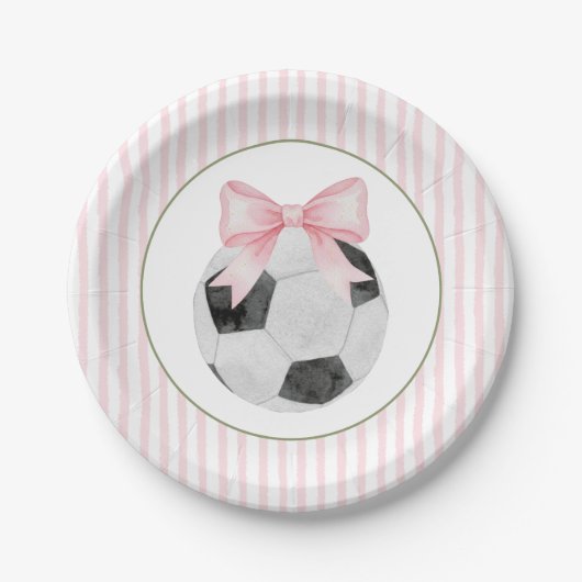Pink Stripe Soccer  Pappteller (Vorderseite)